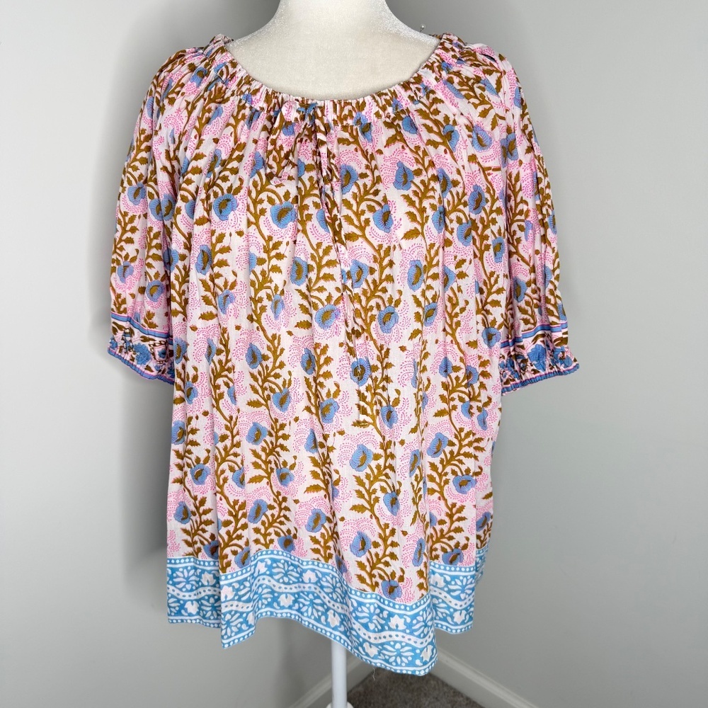 Lavender Floral Boho Peasant Blouse - Women - Picture 3 of 6